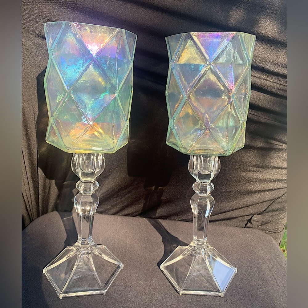 2pc Luxe Habitat Iridescent Stemmed Candle Holders